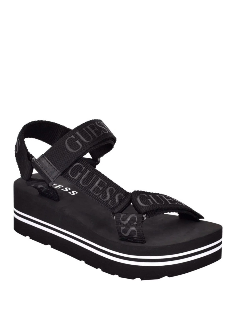 GUESS Black Platform Strappy Logo Sandals for Women